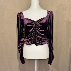 Express Velvet Long Sleeved Ruched Front Top Puff Sleeve Violet ✨ Size Small